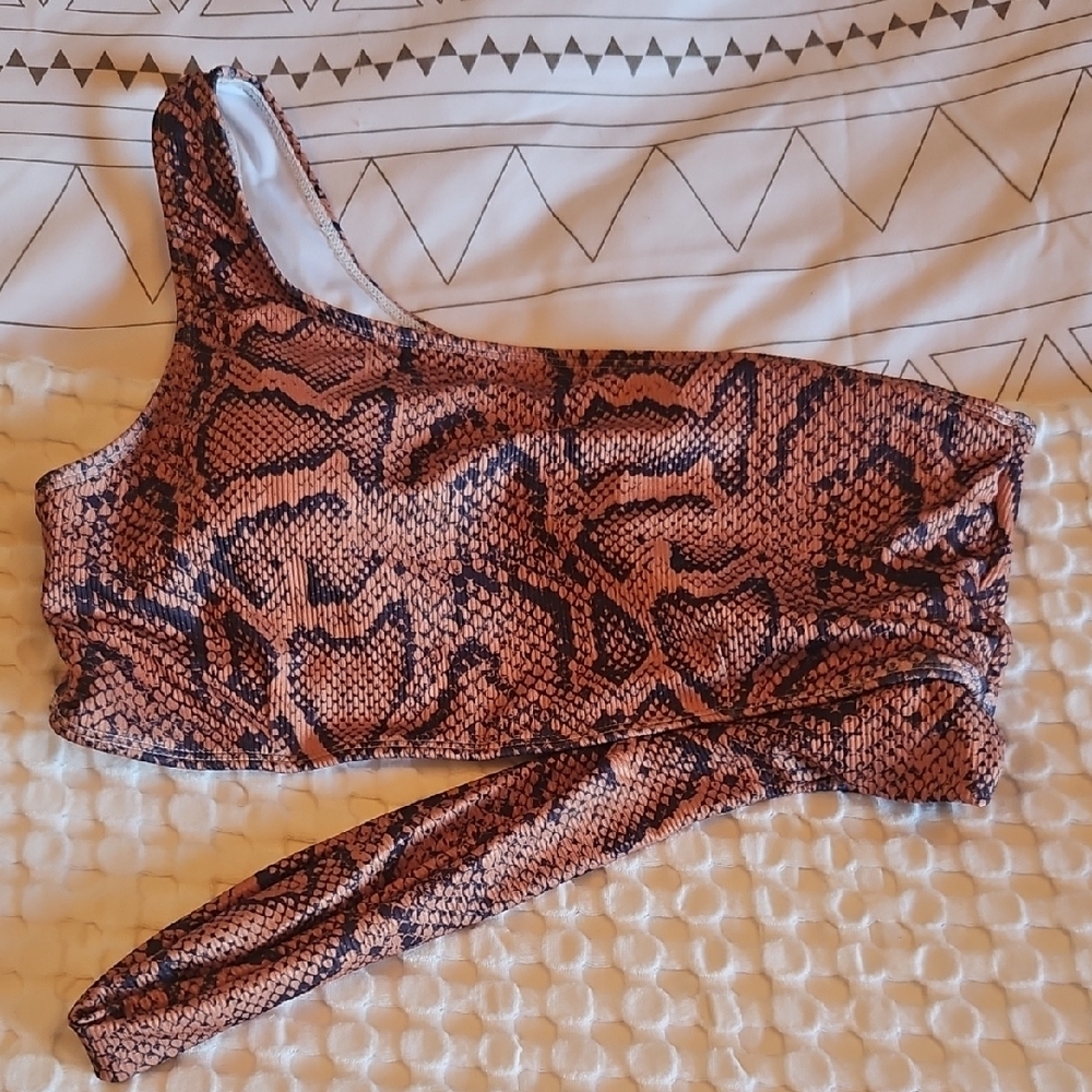 One-Shoulder Snake Print Swim Top 0x